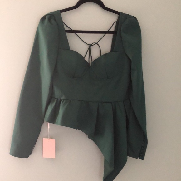 FLASH SALE NEW Self-Portrait Size 8 Asymmetric Green Duchess Satin Top - Picture 9 of 11